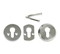 Amig - Escudo de Seguridad Antimordaza para Cerraduras de Cilindros Europerfil Mod. 29 - Ø 60 mm - Con Tornillos, Soporte y Bocallave Interior - Zamak Cromado Mate