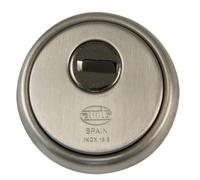Amig - Escudo Redondo de Seguridad para Cerraduras Mod. 40 - Ø 65 mm - Con Placa Antitaladro y Tuercas Antirrobo - Anillo Exterior Macizo - Acero Inoxidable Mate