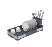Amig - Escurreplatos pequeño Siba - 44,5 x 20,6 x 13 cm - Acero Inoxidable y Polipropileno - Color Gris - Escurridor con Bandeja y Soporte para Cubiertos - Capacidad 7 Platos y 4 Vasos