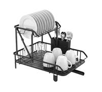 Amig - Escurreplatos Plegable de 2 Niveles Torn - 44 x 32 x 31,6 cm - Acero y Polipropileno - Color Negro - Escurridor con Bandeja y Desagüe y Soporte para Cubiertos - Ahorro de Espacio