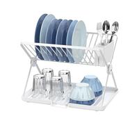 Amig - Escurreplatos Plegable Kaplya - 41,5 x 33,2 x 33,8 cm - Acero y Plástico - Color Blanco - Escurreplatos Compacto con Bandeja para Goteo y Soporte para Cubiertos - Ideal para Cocinas Pequeñas