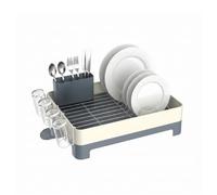 Amig - Escurreplatos Siba - 49,5 x 32 x 16,6 cm - Acero y Polipropileno - Color Blanco y Gris - Escurridor con Bandeja para Goteo y Soporte para Cubiertos - Capacidad 10 Platos y 4 Vasos