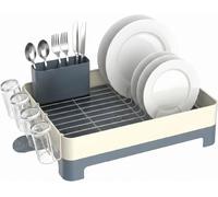 Amig - Estante para platos - 49,5 x 32 x 16,6 cm - Acero y polipropileno - Color blanco y gris - Estante para platos con escurreplatos y soporte para cubiertos
