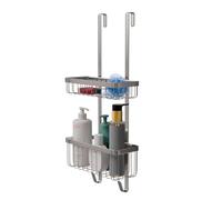 Amig - Estantería de Ducha Colgante - Organizador de Baño con 2 Niveles para Mampara - Cesta Sin Taladro para Gel, Champú y Accesorios de Baño - Negro - Acero Inoxidable