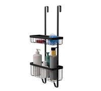 Amig - Estantería de Ducha Colgante - Organizador de Baño con 2 Niveles para Mampara - Cesta Sin Taladro para Gel, Champú y Accesorios de Baño - Negro - Acero Inoxidable