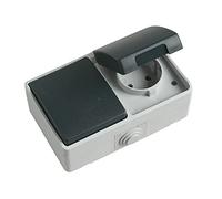Amig - Interruptor Simple de Sobreponer con Base Schuko Estanca IP54 con Tapa Mod.3620 - Pulsador + Enchufe Apto para Exteriores e Interiores - Ideal para Terrazas, Jardines, Garajes o Trasteros