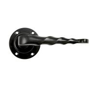 Amig - Juego de 2 Manillas Decorativas para Puertas de Paso Mod.101R - Roseta Ø60 mm - Tirador 114 mm - Cuadradillo 8 mm - Tipo Forja - De Zamak Acabado en Negro