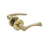 Amig - Juego de 2 Manillas Doradas para puerta - Roseta Redonda - Tirador de Zamak - Maneta para Puertas de Paso de Interior - Diámetro Roseta Ø52 mm - Incluye Tornillos