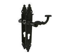 Amig - Juego de 2 Manillas para Puertas de Paso Mod.100PB90 - Bocallave a 70 mm - 280 x 45 x 3,5 mm - Cuadradillo 8 mm - Para Uso Con Cerraduras De Embutir - Tipo Forja - De Zamak Acabado en Negro