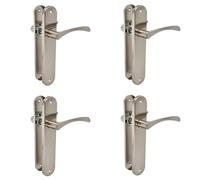 Amig - Juego de 4 manillas para puertas con placa de acero - Modelo ISHI PB - 240 x 45 mm - Cuadradillo de 8 mm - Diseño elegante y sencillo - Sin bocallave - Níquel-aluminio cepillado