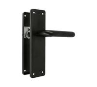 Amig - Juego de dos Manillas con placa - Maneta para puerta de interior o exterior - Sin bocallave - Aluminio - Color Negro - 139 x Ø19 mm - Medidas: 222x55x10mm