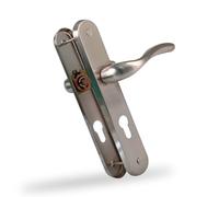 Amig - Juego de Manillas con Placa de Acero para Puertas - Mod. LENA - 238 x 40 mm - Bocallave de 70 mm - Diseño Elegante y Sencillo - Acero Plateado Mate