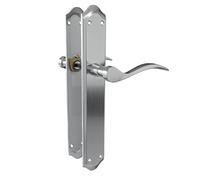 Amig - Juego de Manillas con Placa para Puerta - 256 x 48 mm - Placa de Acero y Tirador de Aluminio - Cuadradillo de 8 mm - Cromado Mate - Mod. BETA - Incluye Tornillos Pasantes Antirrobo