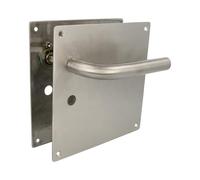 Amig - Juego de Manillas con Placa para puerta - Maneta con agujero para Muletilla a 47mm - Mod. 4CW47 - Acero inoxidable 18/8-180 x 180 mm - Cuadradillo de 8 mm - Plateado mate