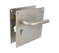 Amig - Juego de Manillas con Placa para puerta - Maneta con Bocallave a 47mm - Mod. 4CB47 - Acero inoxidable 18/8-180 x 180 mm - Cuadradillo de 8 mm - Plateado mate