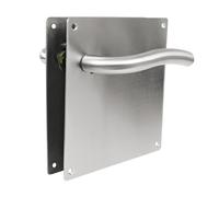 Amig - Juego de Manillas con Placa para puerta - Mod. 19C - Acero inoxidable 18/8-180 x 180 mm - Cuadradillo de 8 mm - Plateado mate