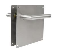 Amig - Juego de Manillas con Placa para puerta - Mod. 7C - Acero inoxidable 18/8-180 x 180 mm - Cuadradillo de 8 mm - Plateado mate