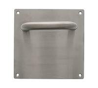 Amig - Juego de Manillas con Placa para Puertas - Mod. 3C - 139 x Ø19 mm - Cuadradillo de 8 mm - Sin bocallave - Acero inoxidable 18/8 Plateado Mate