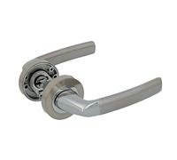 Amig - Juego de Manillas con Roseta de Zamak para Puertas - Mod. HISA - Ø52 mm - Cuadradillo de 8 mm - Diseño Elegante y Sencillo - Aluminio Níquel Cepillado