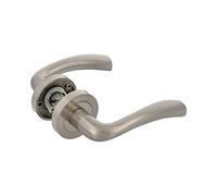 Amig - Juego de Manillas con Roseta en Zamak para Puertas - Mod. MIKA - Ø52 mm - Cuadradillo de 8 mm - Diseño Elegante y Sencillo - Aluminio Níquel Cepillado
