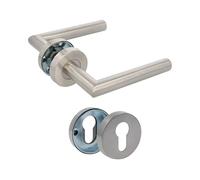Amig - Juego de Manillas con Roseta para Puertas - 136 x Ø19 mm - Diseño Elegante y Sencillo - Ideal para tu hogar u oficina - Acero inoxidable - Plateado Mate - Incluye Bocallave para Cilindros