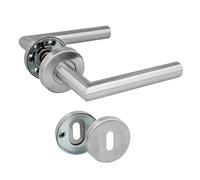 Amig - Juego de Manillas con Roseta para Puertas - 136 x Ø19 mm - Diseño Elegante y Sencillo - Ideal para tu hogar u oficina - Acero inoxidable - Plateado Mate - Incluye Bocallave para Llave de gorja