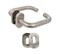 Amig - Juego de Manillas con Roseta para Puertas - Mod. 3OD - 139 x Ø19 mm - Cuadradillo de 8 mm - Diseño Elegante y Sencillo - Acero inoxidable 18/8 Plateado Mate