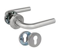 Amig - Juego de Manillas con Roseta para Puertas - Mod. 4RBX - 135 x Ø19 mm - Cuadradillo de 8 mm - Diseño Elegante y Sencillo - Acero inoxidable Plateado Mate