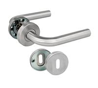 Amig - Juego de Manillas con Roseta para Puertas - Mod. 4RGX - 135 x Ø19 mm - Cuadradillo de 8 mm - Diseño Elegante y Sencillo - Acero inoxidable Plateado Mate