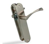 Amig - Juego de manillas de aluminio con placa cuadrada - 240x45mm - 122mm - Cuadradillo 8mm - Sin Bocallave - Manillas para Puertas Interior y Exterior - Aluminio con Acabado Níquel Cepillado