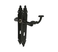 Amig - Juego de manillas Mod. 100PG - 280 x 44 mm - Manilla de Zamak con placa de Acero - Acabado Negro - Incluye bocallave Gorja - Cuadradillo de 8 mm - Estilo Rústico Forjado a Mano