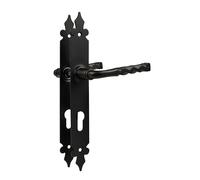 Amig - Juego de manillas Mod. 106PB - 270 x 36 mm - Manilla de Zamak con placa de Acero - Acabado Negro - Incluye bocallave Europerfil - Cuadradillo de 8 mm - Estilo Rústico Forjado a Mano