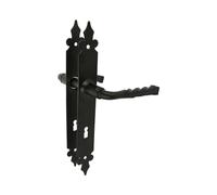 Amig - Juego de manillas Mod. 106PG72-270 x 36 mm - Manilla de Zamak con placa de Acero - Acabado Negro - Incluye bocallave Gorja 72 mm - Cuadradillo de 8 mm - Estilo Rústico Forjado a Mano