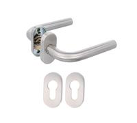 Amig - Juego de manillas Modelo 4 “O” con placa ovalada - Acero inoxidable 18/8-136x19(diámetro) mm - Roseta de acero niquelado de 65x31mm