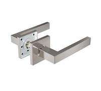 Amig - Juego de Manillas para Puertas - Color Plateado - Diseño Elegante y Sencillo - Fácil de Instalar, Incluye Tornillería - Acero Inoxidable - Roseta Cuadrada de 54 x 54 mm