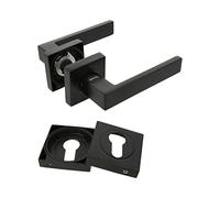 Amig - Juego de Manillas para Puertas - Mod. CADIZ - 52 x 124 mm - Con Bocallave - Diseño Elegante y Sencillo - Manija de Agarre Ergonómico - Zamak Negro Mate