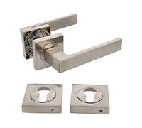 Amig - Juego de Manillas para Puertas - Mod. CADIZ - 52 x 124 mm - Con Bocallave - Diseño Elegante y Sencillo - Manija de Agarre Ergonómico - Aluminio Satinado