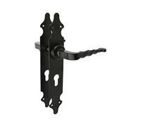 Amig - Juego de Manillas - Placa Lisa - 280 x 45 mm - Bocallave a 72 mm - Ideal para Aumentar la Privacidad de una Estancia - Placa de Acero y Tirador de Zamak Negro