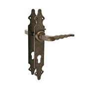 Amig - Juego de Manillas - Placa Lisa - 280 x 45 mm - Bocallave a 85 mm - Ideal para Aumentar la Privacidad de una Estancia - Placa de Acero y Tirador de Zamak Efecto Cuero
