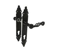 Amig - Juego de Manillas - Placa Martilleada - 280 x 45 mm - Bocallave a 90 mm - Ideal para Aumentar la Privacidad de una Estancia - Placa de Acero y Tirador de Zamak Negro