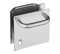 Amig - Juego de Manillones Mod.2 con Placa y Bocallave de Acero Inoxidable 18/8, Para Puertas Abatibles de Paso o Entrada Interiores o Exteriores, Asa: Ø19 x 151 mm, Placa: 180 x 180 mm, Plateado