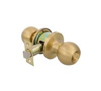 Amig - Juego de pomos tipo bola, Sistema de Emergencia Exterior y Condena Interior, Picaporte de entrada 60/70 mm, Canto cuadrado, Latón, Dorado Mate, Puerta Interior de 35 a 45 mm