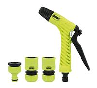 Amig - Kit de Riego - 4 Componentes - 1 Pistola de Riego con Caudal Regulable, 1 Adaptador con Reductor y 2 Empalmes Rápidos de 1/2" y 3/4" con Función Stop - Plástico ABS - Verde Pistacho y Negro