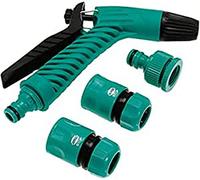 Amig - Kit de Riego con Pistola y Adaptador de Manguera - Incluye 2 Empalmes Conectores de Grifo, Para usar en Limpieza de Patio y Jardín, Fácil de Instalar, Verde, Estándar