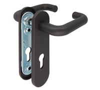 Amig - Manillas Puerta - con Placa y Bocallave - Manilla Puerta con Cerradura, Uso Intensivo, Puertas Cortafuegos, Garaje o Trastero - Placa 172 x 46 mm - Cuadradillo 9 mm - Acero con Polipropileno