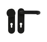 Amig - Manillas Puerta con Placa y Pomo Fijo para Puerta - Manilla Interior con Pomo Exterior de Seguridad - Placa 172 x 46 mm - Cuadradillo 9 mm - Acero con Polipropileno Negro