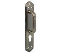 Amig - Manillón con Placa de Latón para Puertas Mod.BETA - 256 x 48 mm - Bocallave: 85 mm - Tirador con Acabado Efecto Cuero - Con Tornillos Pasantes Antirrobo