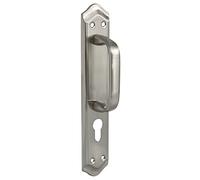 Amig - Manillón con Placa de Latón para Puertas Mod.BETA - 256 x 48 mm - Bocallave: 85 mm - Tirador Plateado con Acabado Cromado Mate - Con Tornillos Pasantes Antirrobo