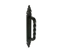 Amig - Manillon de Zamak con Placa martilleada de Acero 28x4,5 cm - Tirador para Puertas de Paso, correderas de Valla y Portones - Negro - Fácil colocación con Tornillos