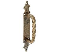 Amig - Manillon de Zamak con Placa Punteada de Acero 28x4,5 cm - Tirador para Puertas de Paso, correderas de Valla y Portones - Dorado envejecido- Fácil colocación con Tornillos